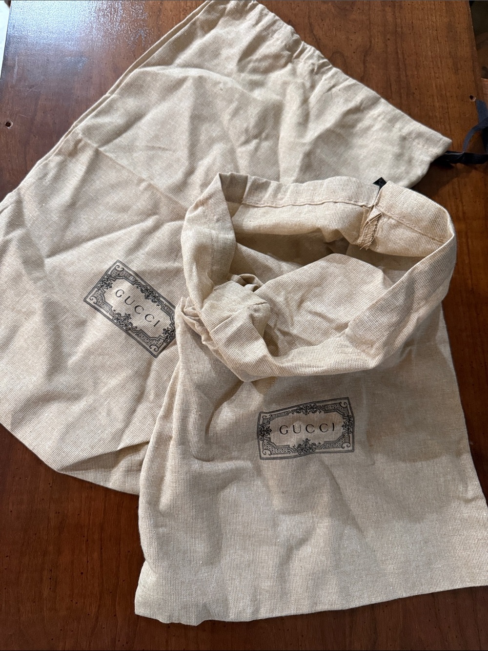 Gucci Beige Logo Draw String Dust Bags -large Pair 17” by 11” for shoes or booti